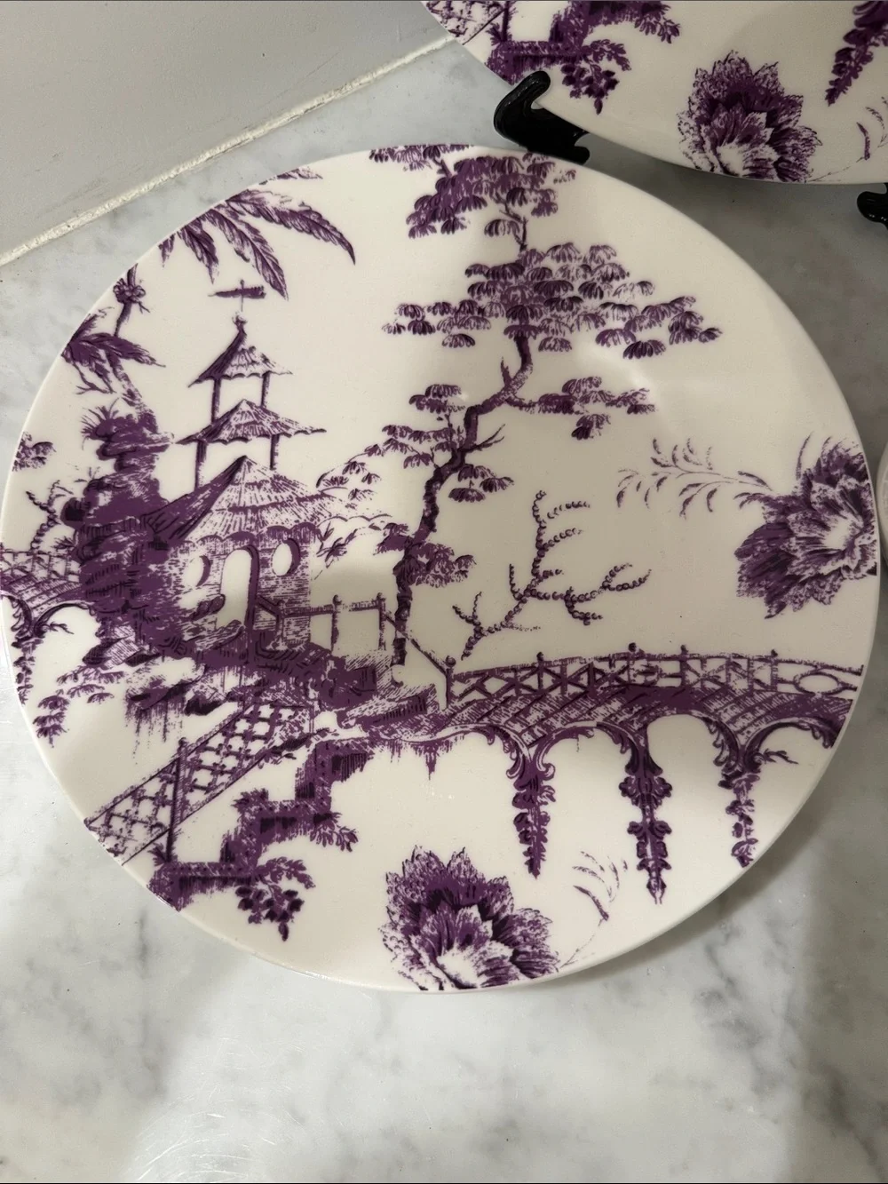 SCALAMANDRE by LENOX Toile Tale Amethyst 2 Accent Plates & Mug Pattern:  L TOTAM